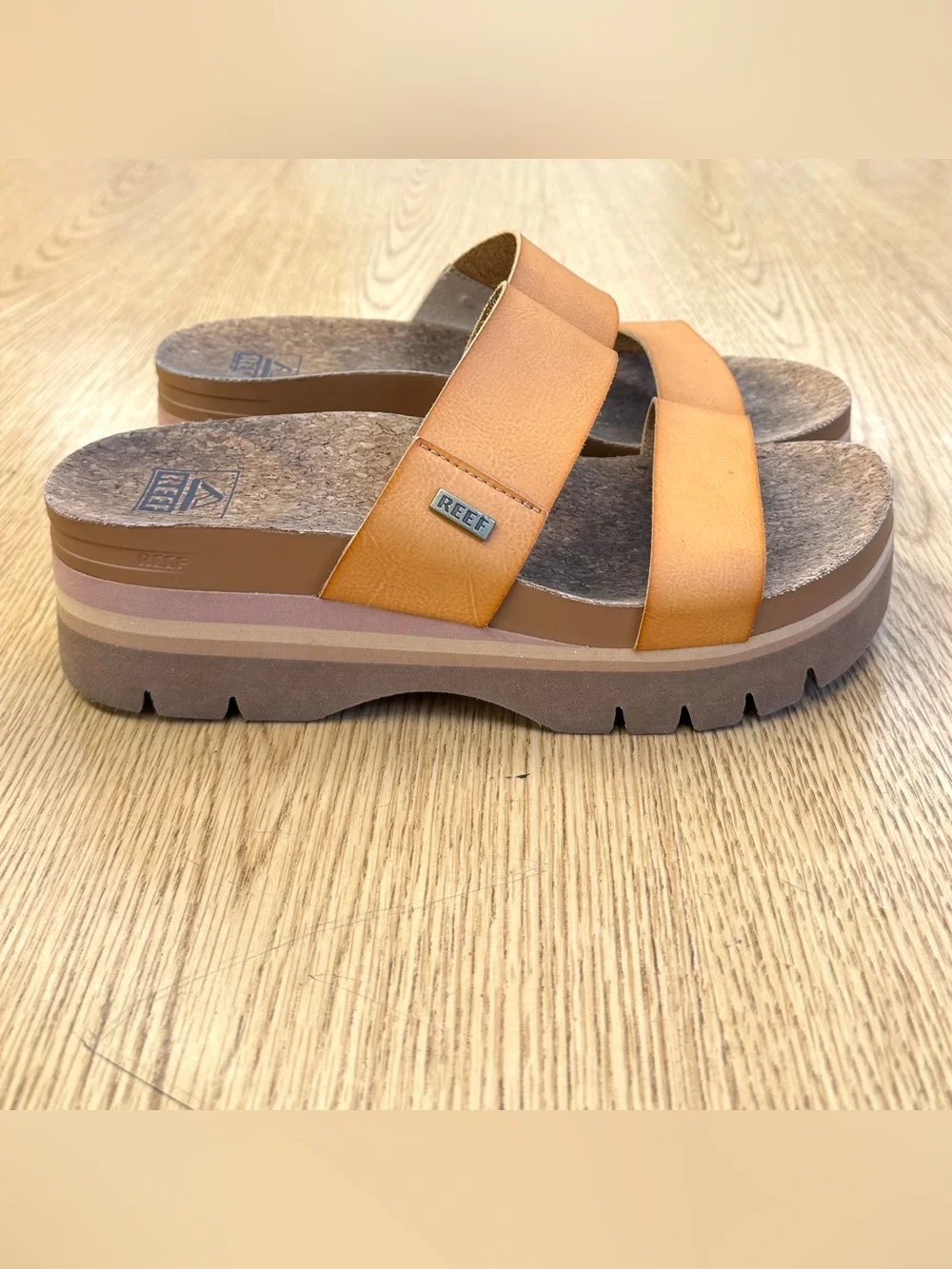 Reef Cushion Vista Higher Platform Slide Sandal Natural Tan 8